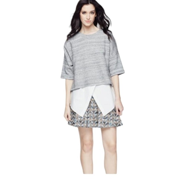 Derek Lam Sweatshirt Short Sleeve‎ Gray Oversized Boxy Cropped Knit Top Layer L - Picture 3 of 11